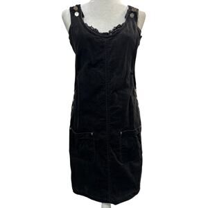 Vintage Y2K Black Pinafore Jumper Dress Size S Black Brushed Cotton 90s Grunge